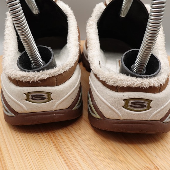 Skechers Sport Mules Women's 6 Brown Leather Slip‎ On Faux Fur Lined 11302 Flaws - Picture 5 of 11